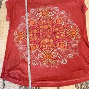 Style & Co. Red Short-Sleeve Top with Yellow & White Mandala Graphic